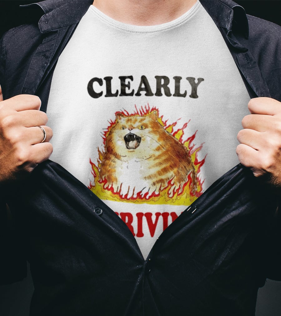 Clearly Thriving Fat Orange Tabby Cat Flames T-Shirt