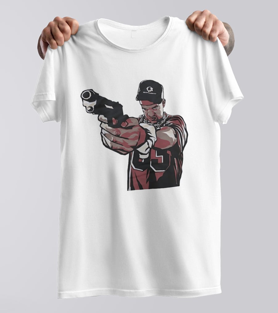 Man Pointing Gun Graphic With Number 89 And Hat Logo Codestructor T-Shirt