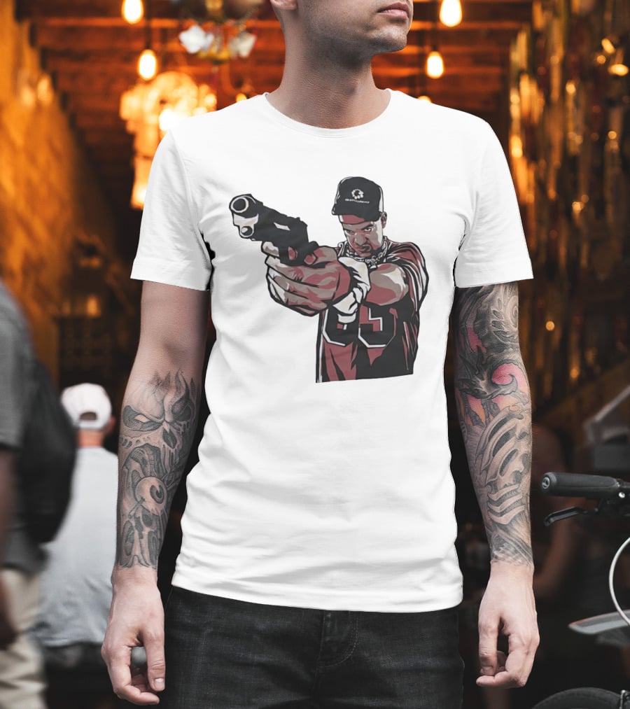 Man Pointing Gun Graphic With Number 89 And Hat Logo Codestructor T-Shirt
