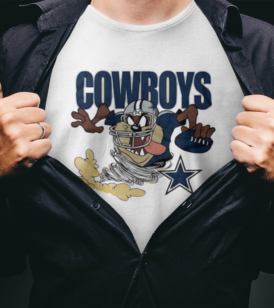 Cowboys Looney Tunes Taz Football Star Burst Dallas Team Collaboration T-Shirt