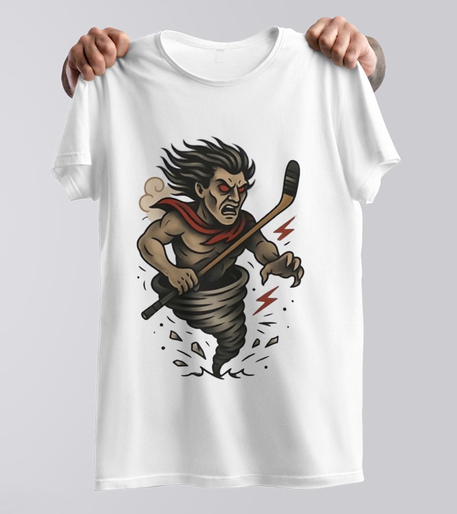 Tattooed Tornado Hockey Player Angry Sport Vector T-Shirt