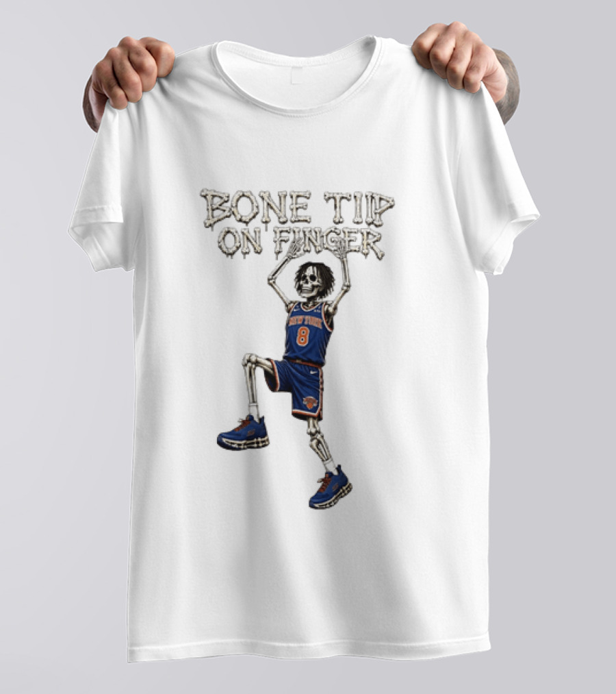 New York Knicks Bone Tip On Finger Skeleton Jersey Number 8 T-Shirt