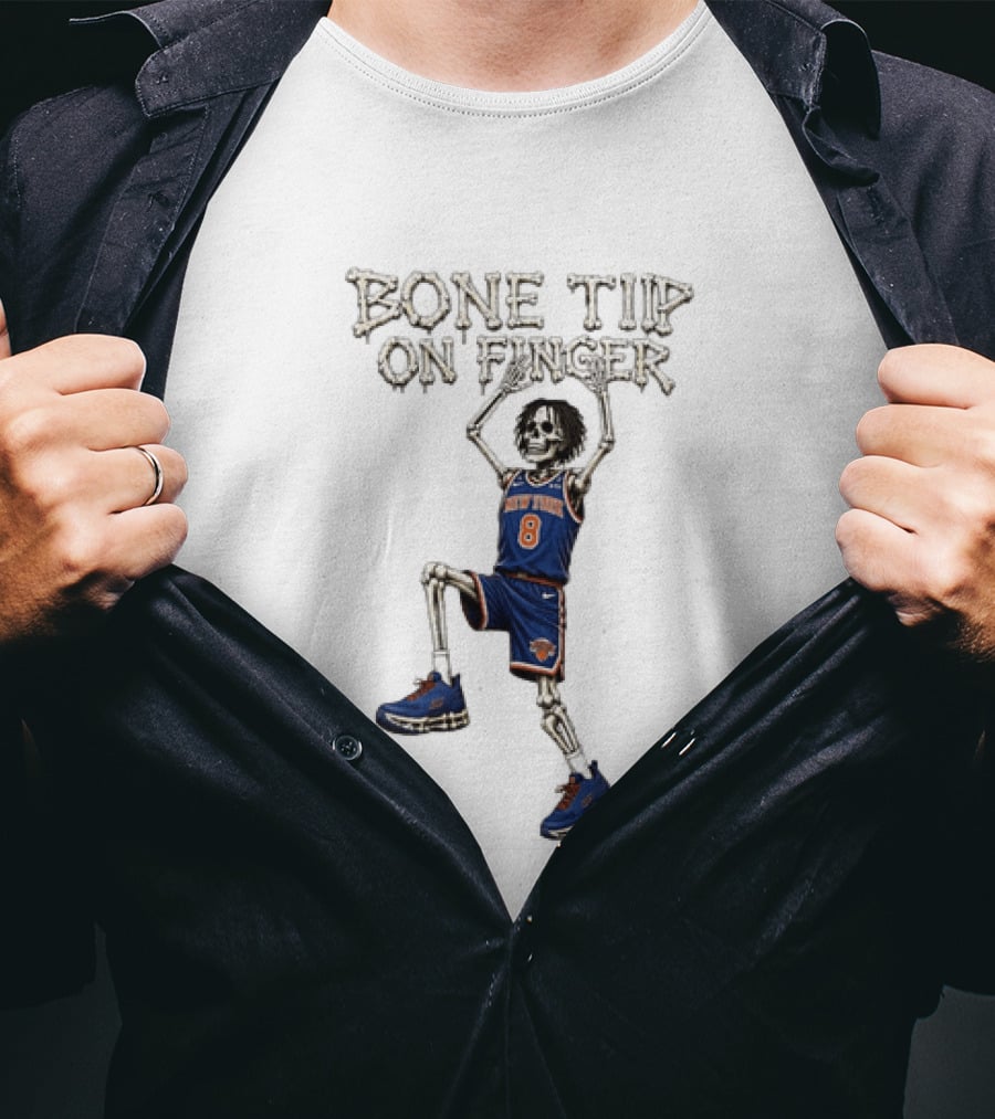 New York Knicks Bone Tip On Finger Skeleton Jersey Number 8 T-Shirt