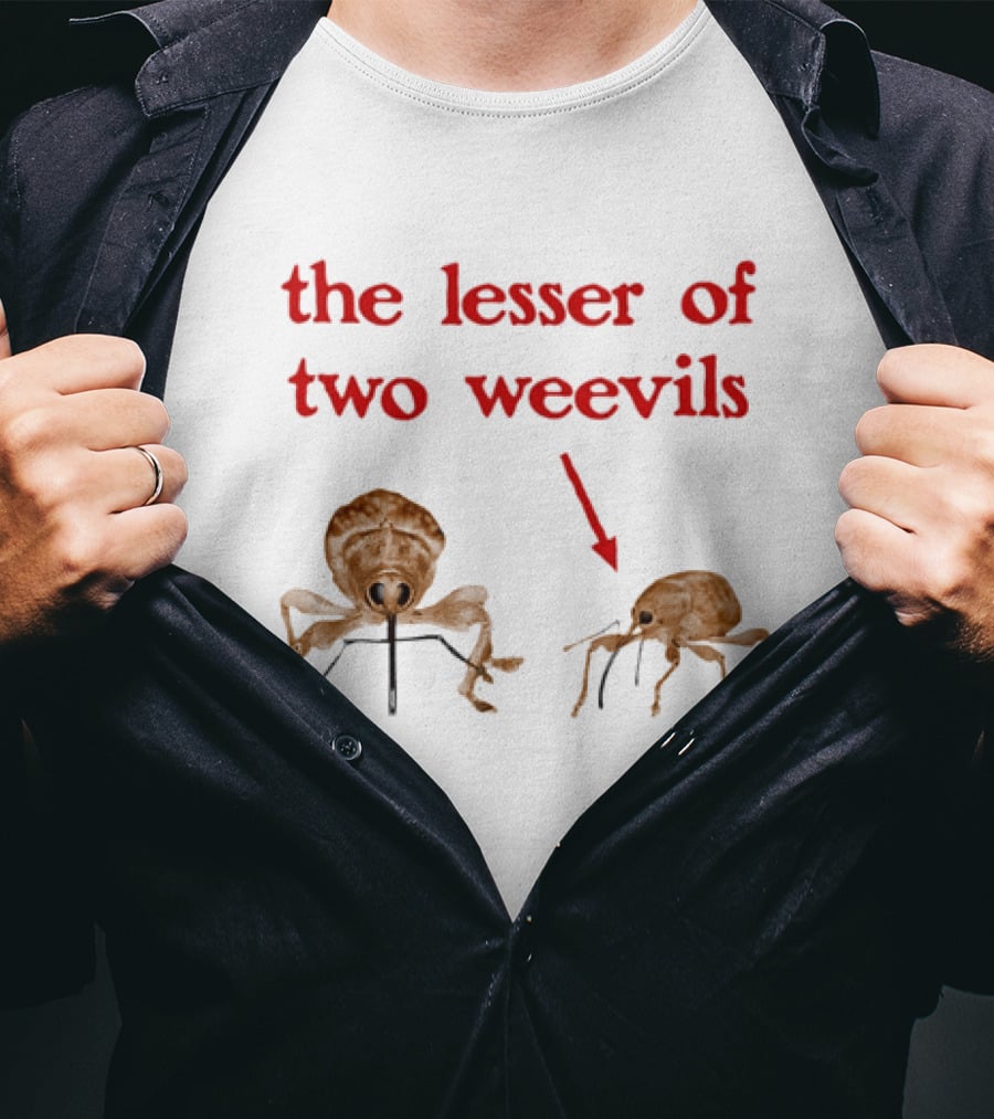 The Lesser Of Two Weevils Insect Pun With Two Illustrated Bugs T-Shirt