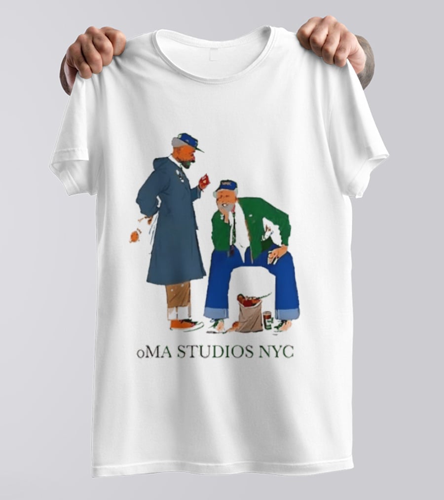 OMA Studios NYC Old Men Friends Talking Together In The Street Casual Street Scene T-Shirt