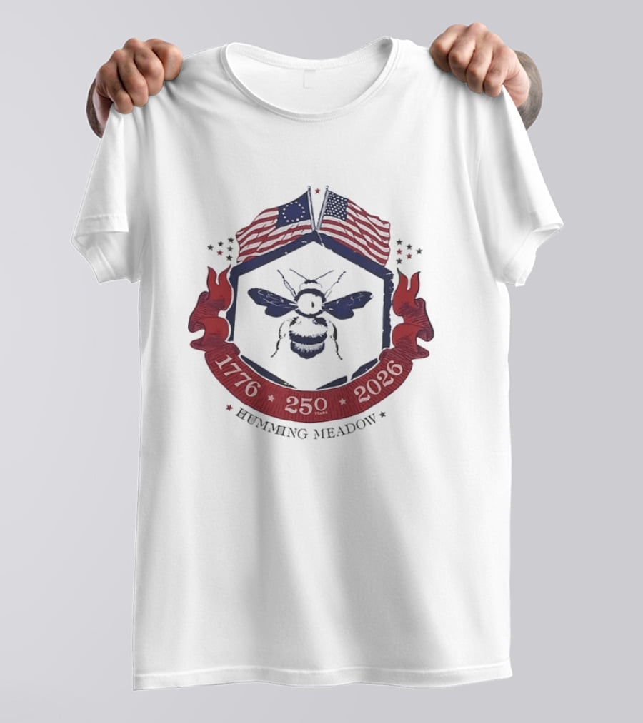 Humming Meadow Bee USA Flags 1776 250 2026 Patriotic Semiquincentennial T-Shirt