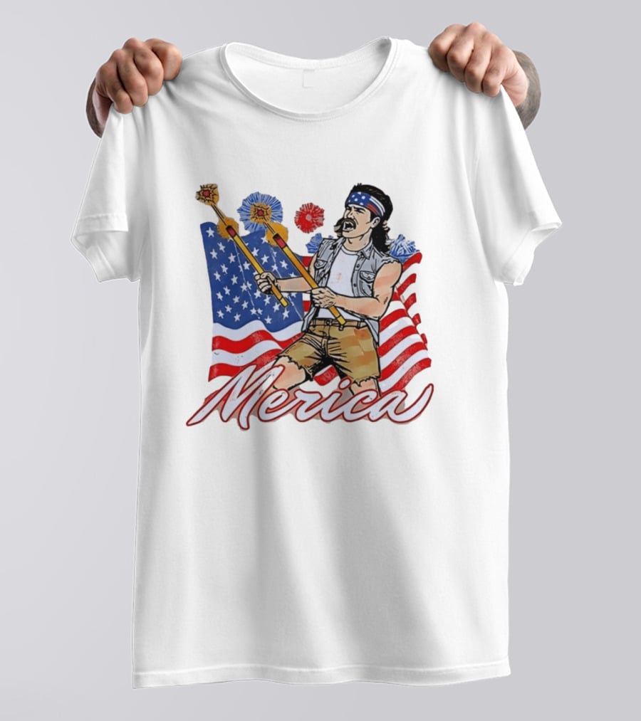 Patriotic Merica Man With Fireworks And American Flag T-Shirt