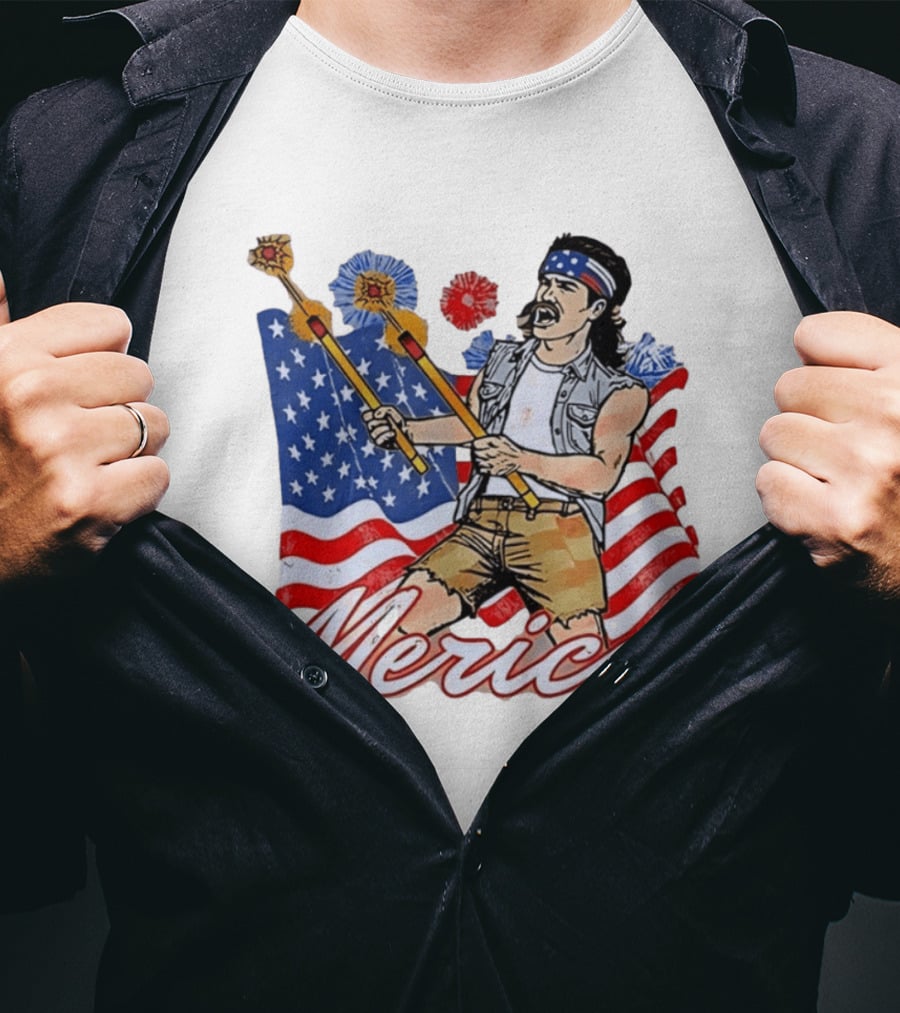 Patriotic Merica Man With Fireworks And American Flag T-Shirt