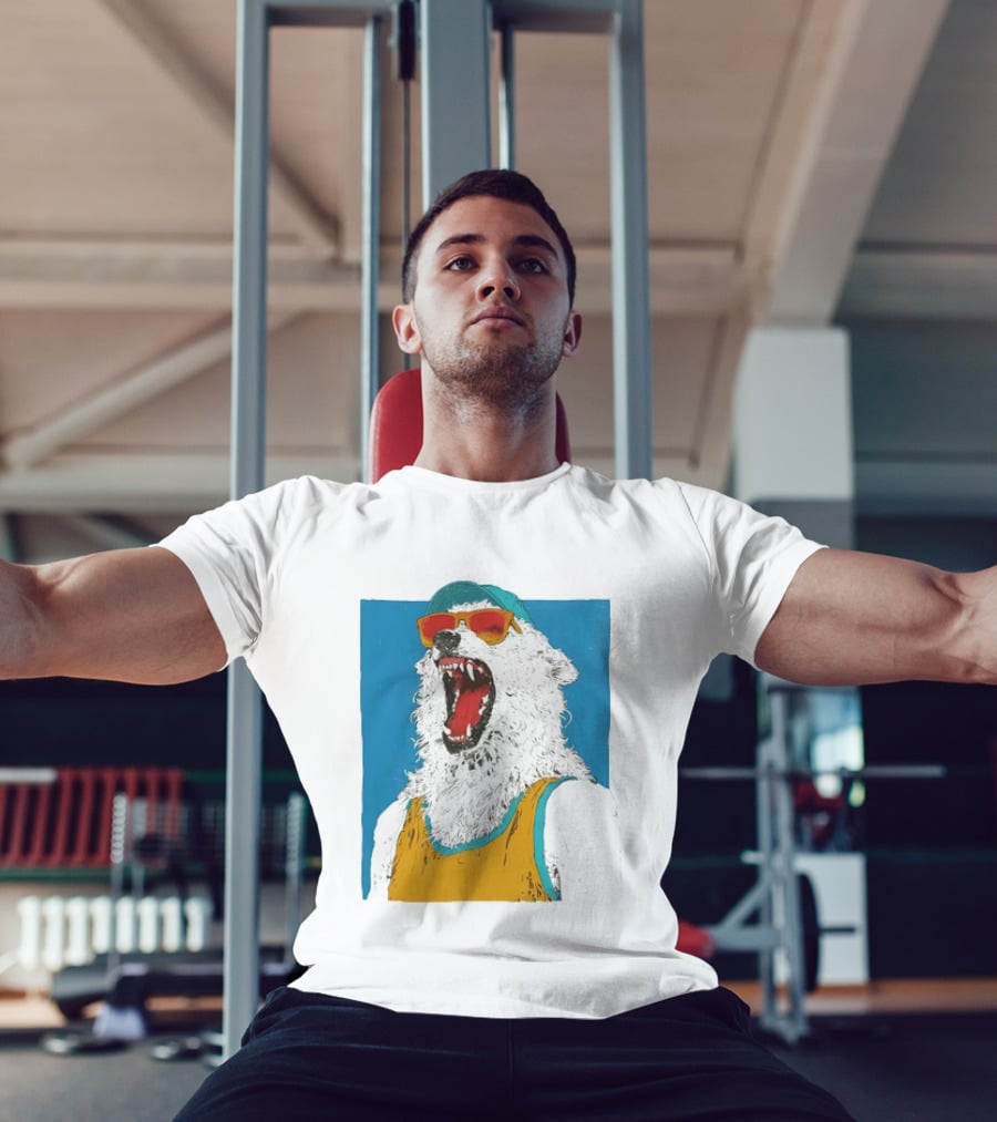Polar Bear Wearing Sunglasses And Cap In Yellow Roaring T-Shirt