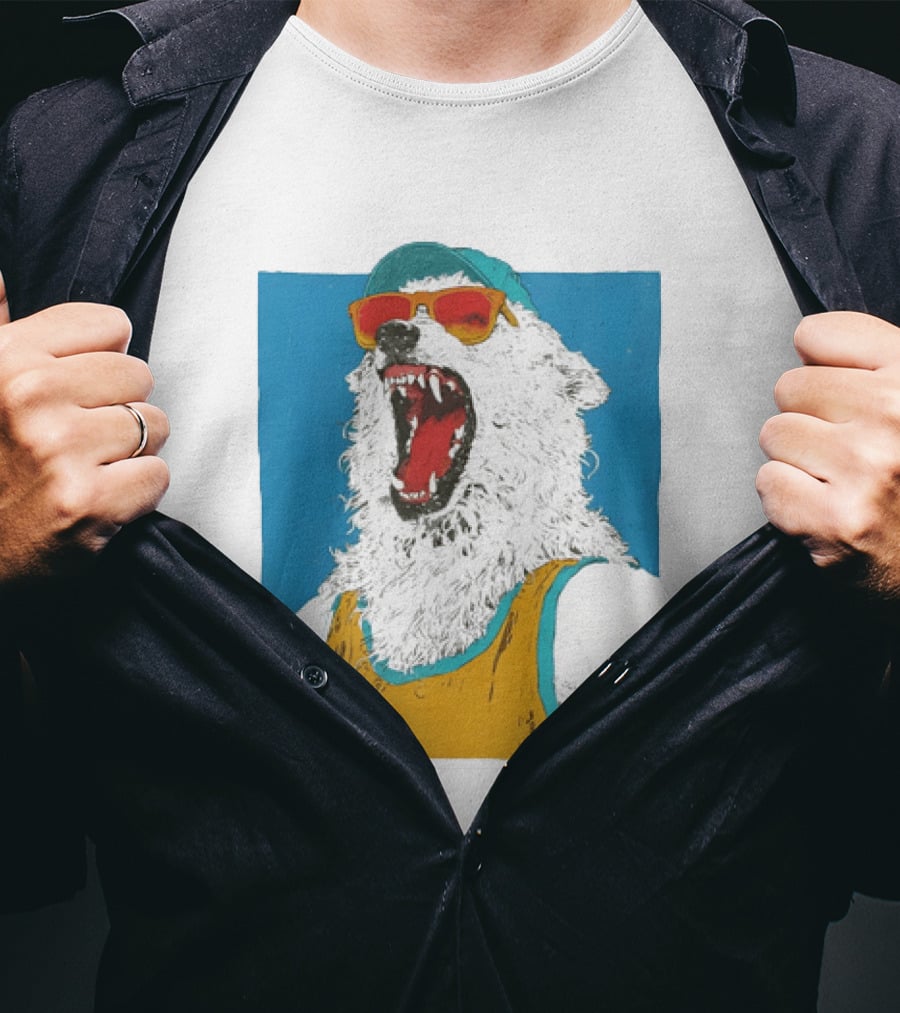Polar Bear Wearing Sunglasses And Cap In Yellow Roaring T-Shirt