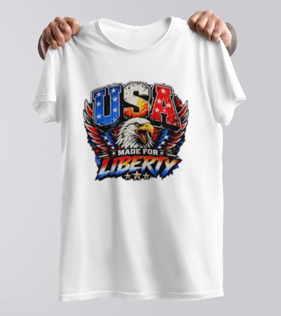 USA Eagle Made For Liberty Patriotic American Flag Stars T-Shirt