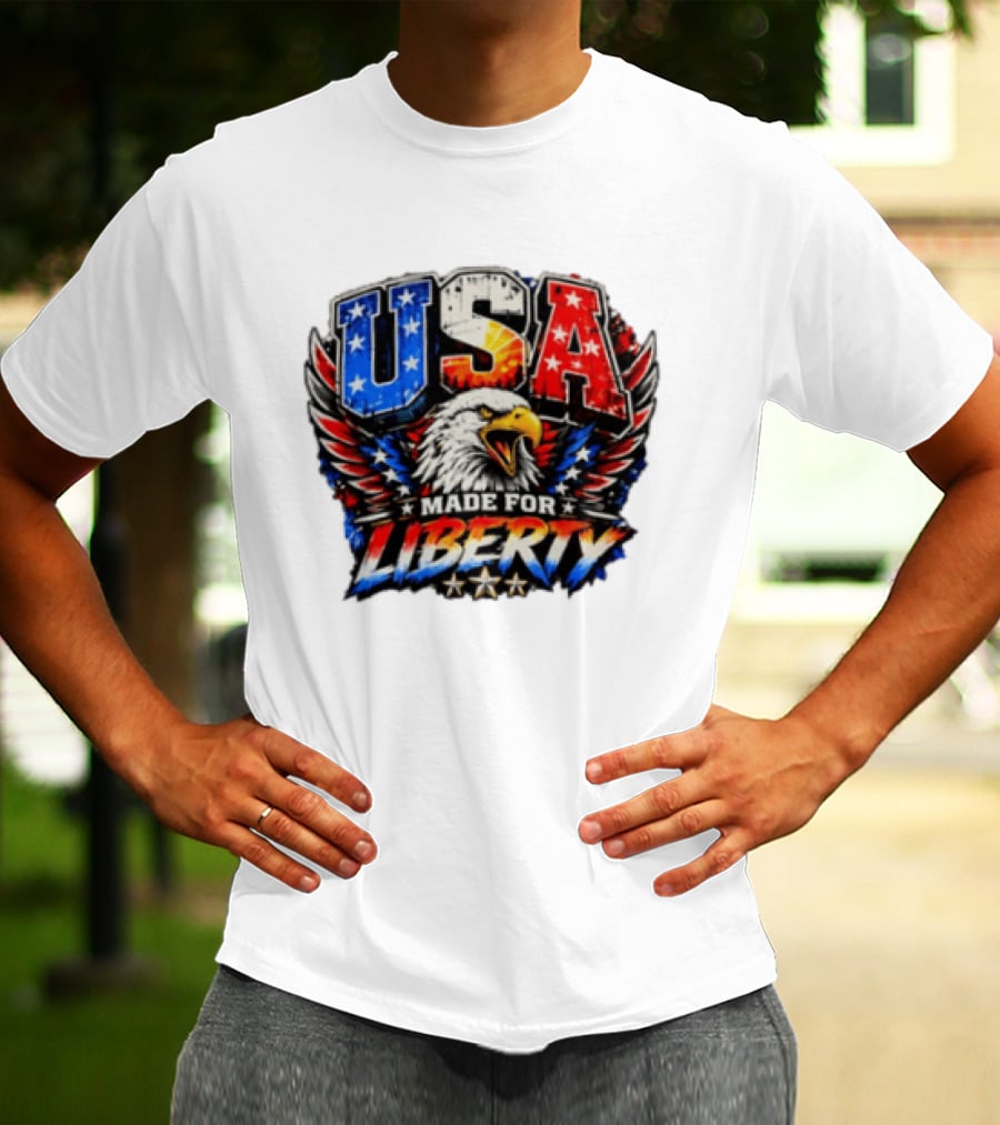 USA Eagle Made For Liberty Patriotic American Flag Stars T-Shirt