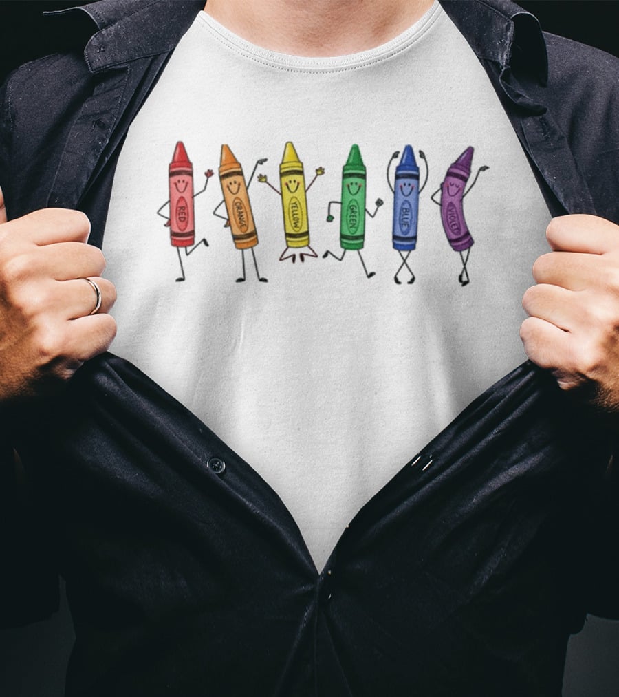 Red Orange Yellow Green Blue Violet Crayon Colors Characters T-Shirt