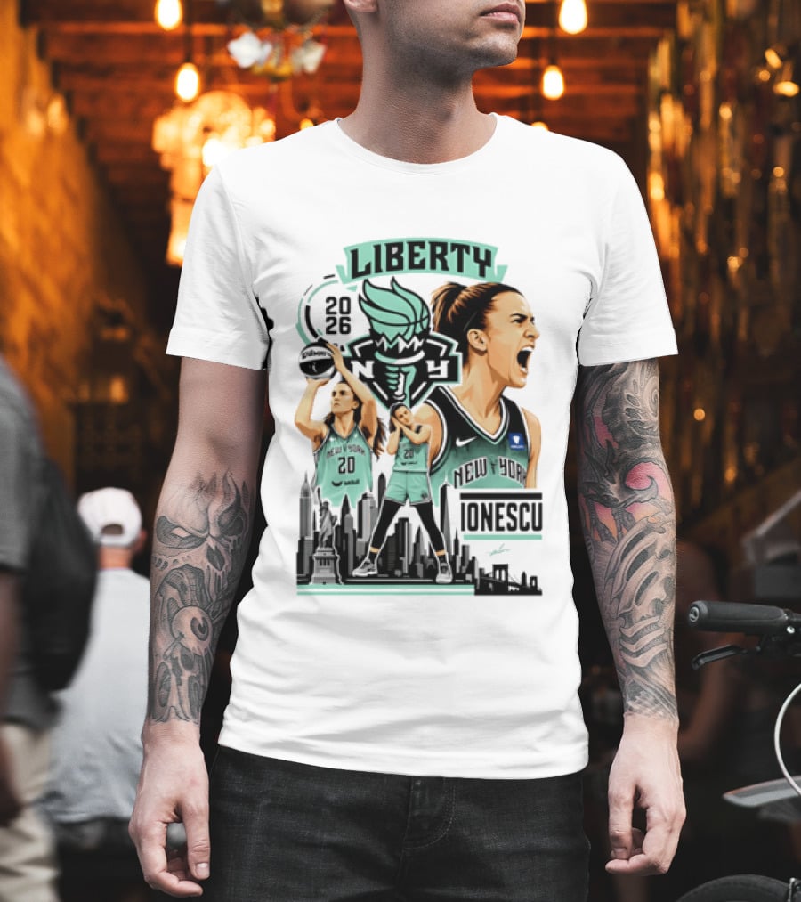 New York Liberty 2026 Sabrina Ionescu 20 Basketball Skyline T-Shirt