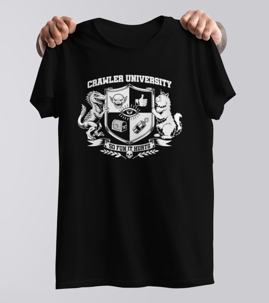 Crawler University Crest So Fun It Hurts Dungeon Crawler Carl Featuring Mongo And Princess Donut 2026 T-Shirt