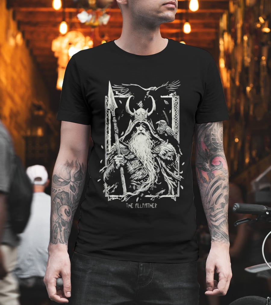 The Allfather Viking Norse Mythology Odin Ravens Spear Nordic Warrior Helm T-Shirt