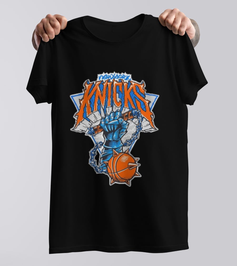 New York Knicks Fist Spiked Basketball Mace Burst Through Concrete T-Shirt