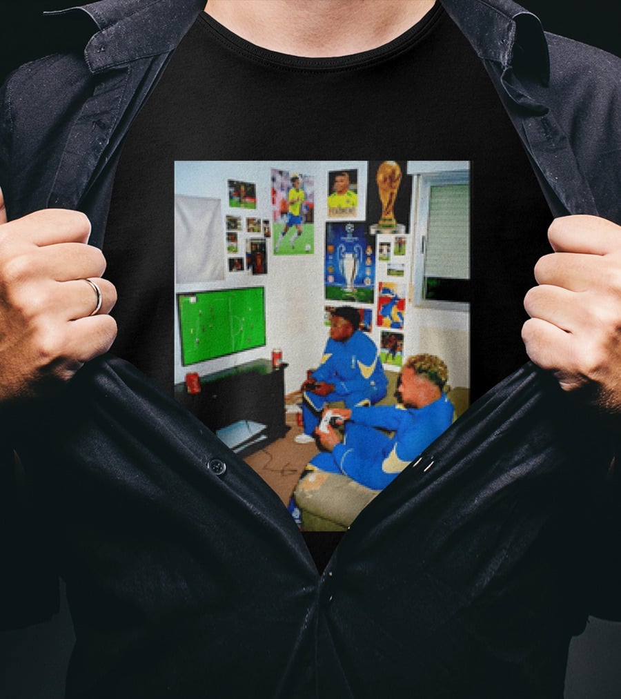 Brazil National Team Neymar Vinícius Júnior Playing Video Games Football S T-Shirt