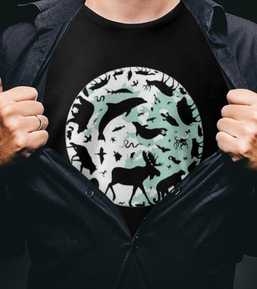 Night Animals Silhouette Circle Adult Navy 2026 T-Shirt