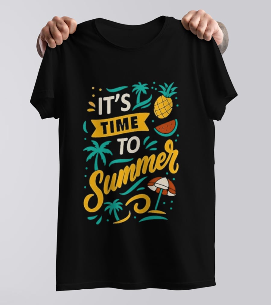 It's Time To Summer With Pineapple Watermelon Beach Umbrella T-Shirt