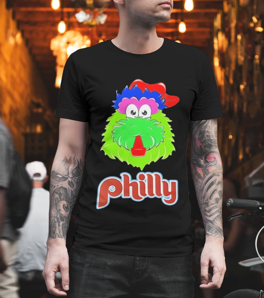 Philly Fanatics Whistle Philly Green Furry Mascot Red Hat T-Shirt