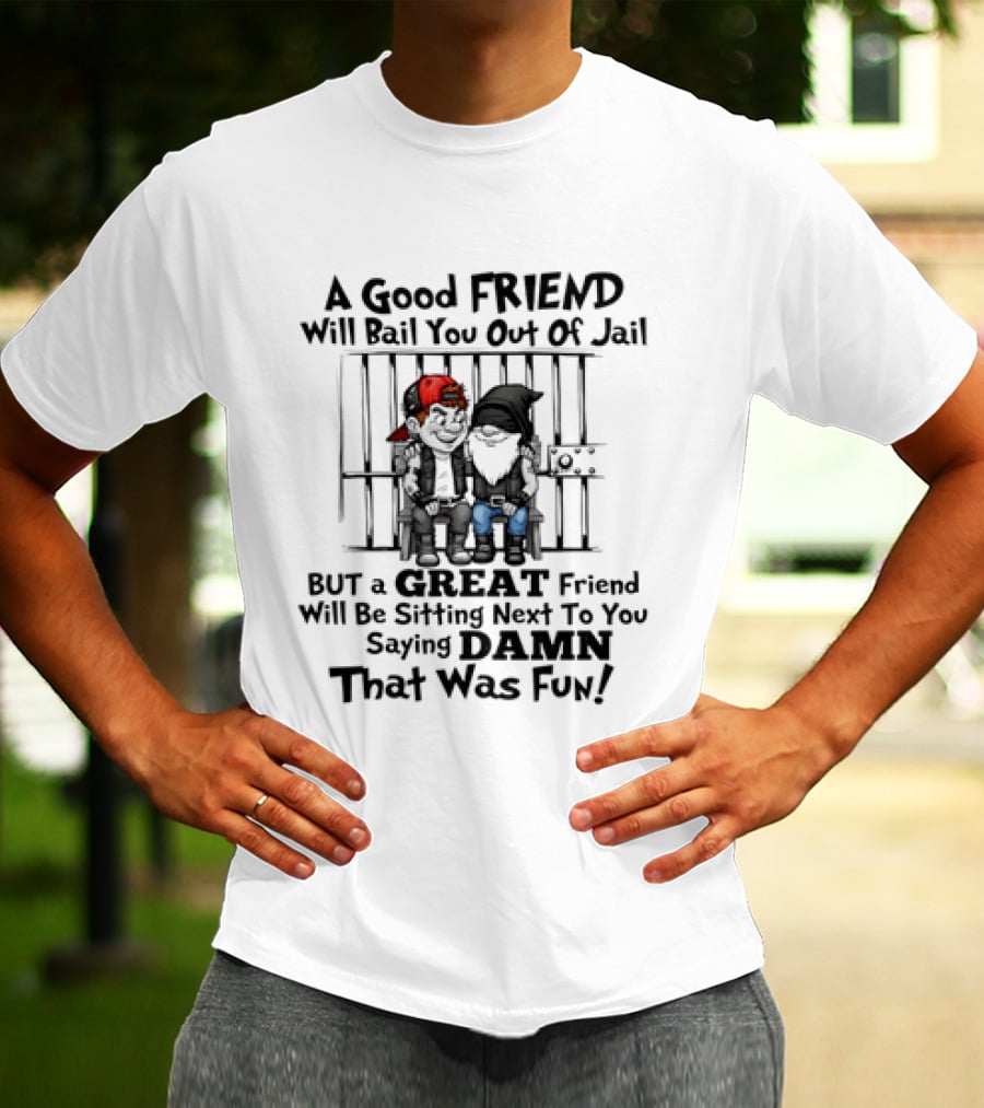 A Good Friend Will Bail You Out Of Jail But A Great Friend Will Be Sitting Next To You Saying Damn That Was Fun T-Shirt