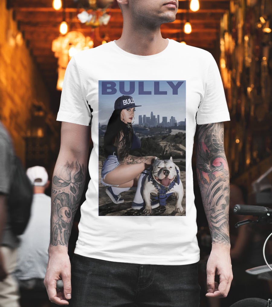 Bully Lifestyle Woman Squatting With Dog Cityscape T-Shirt