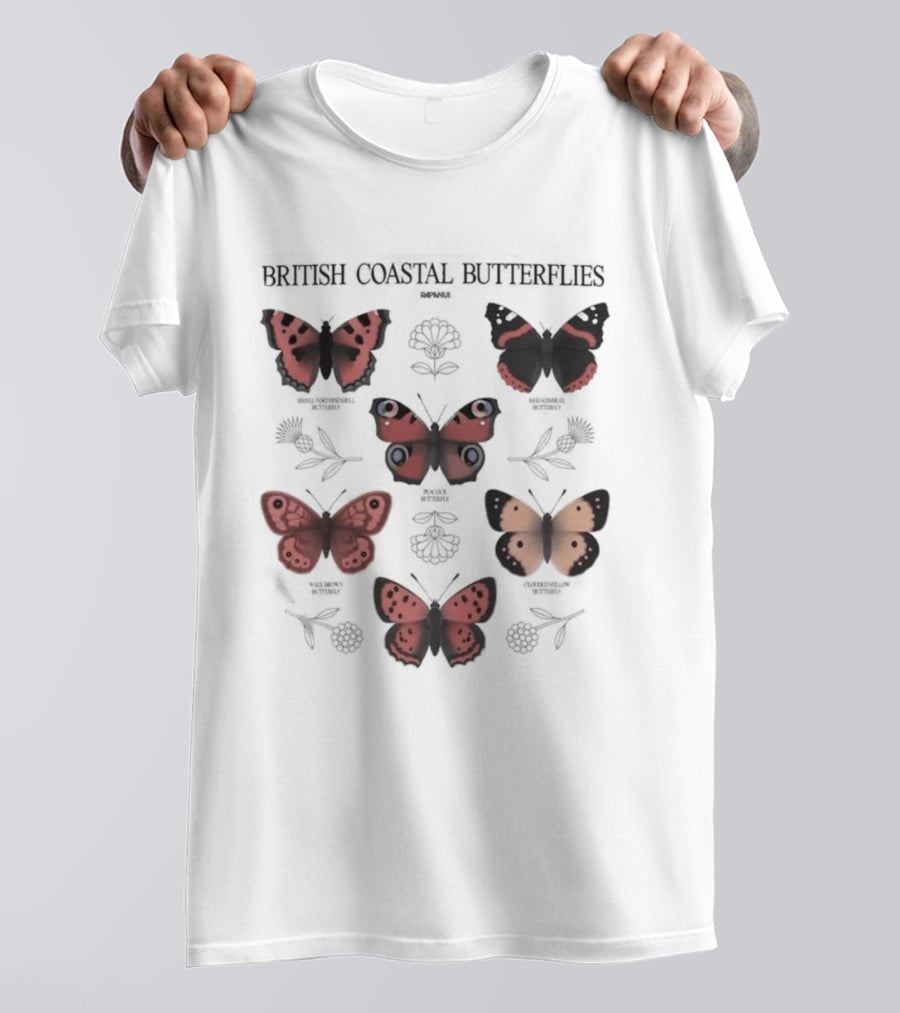 British Coastal Butterflies Species Identification Nature Motifs T-Shirt