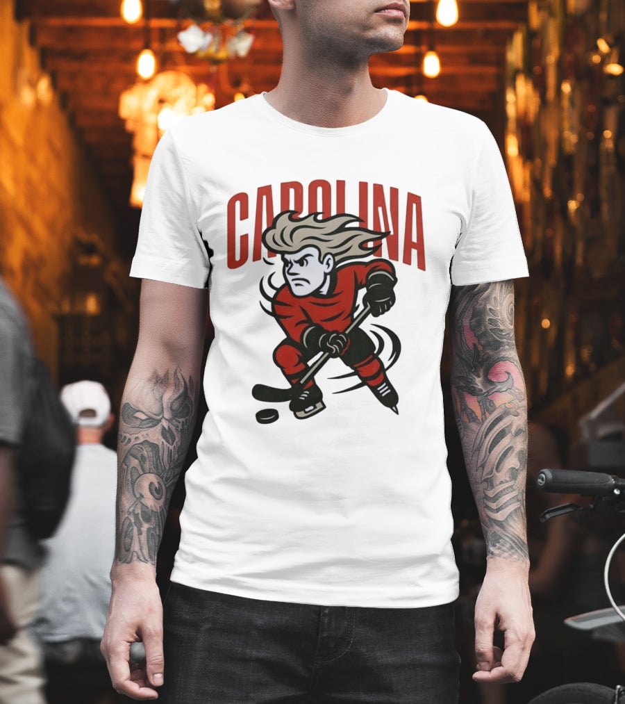 Carolina Hockey Action Figure Skating Puck Player T-Shirt