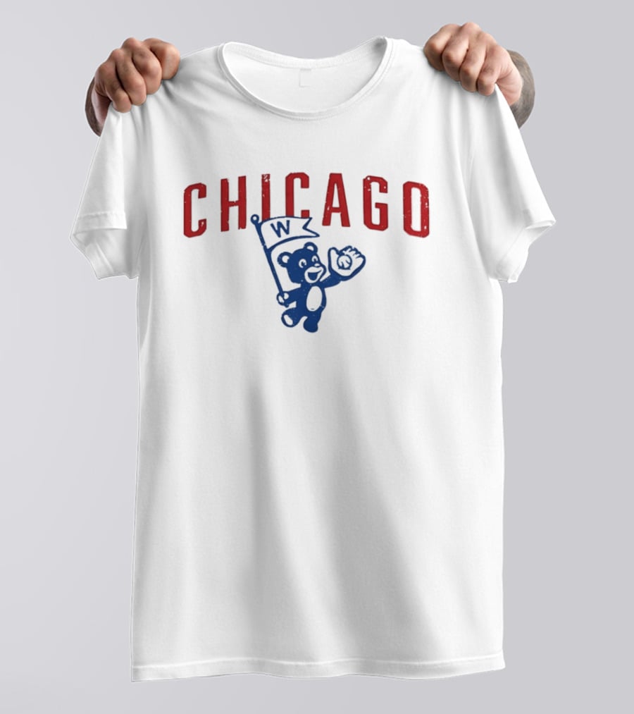 Chicago Baseball Bear Holding W Flag T-Shirt