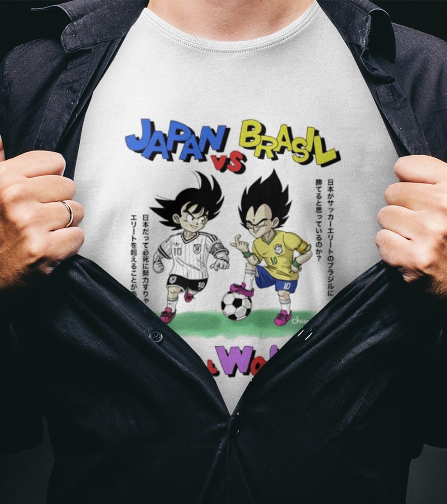 Japan Vs Brasil Goku Vegeta National Teams Waku Waku Soccer Match T-Shirt
