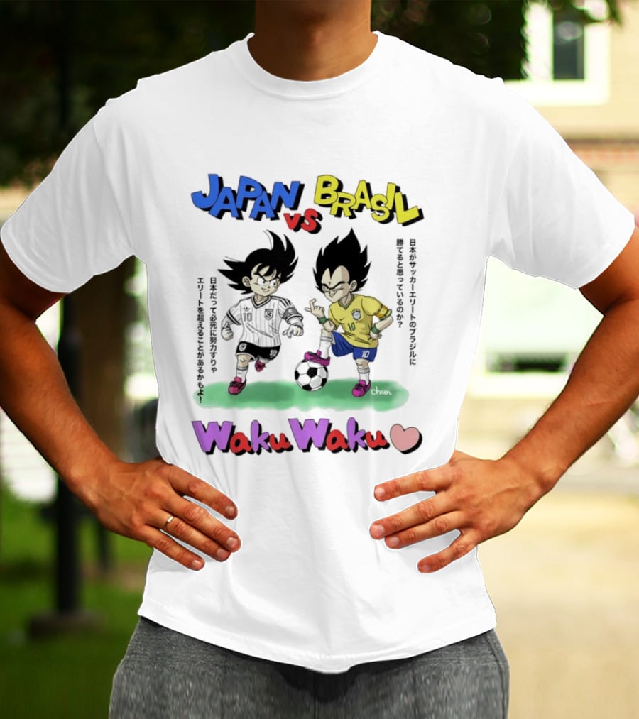 Japan Vs Brasil Goku Vegeta National Teams Waku Waku Soccer Match T-Shirt