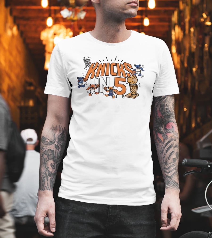 Knicks In 5 Grateful Dead Bears Basketball Collaboration T-Shirt
