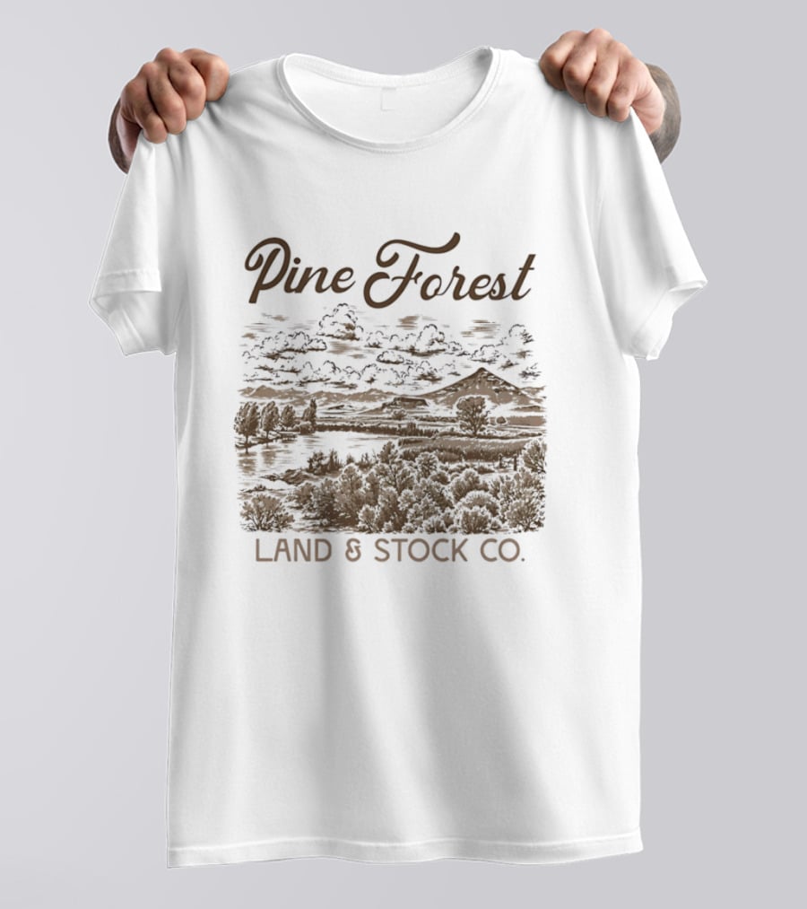 Pine Forest Land And Stock Co Mountain Lake Landscape T-Shirt
