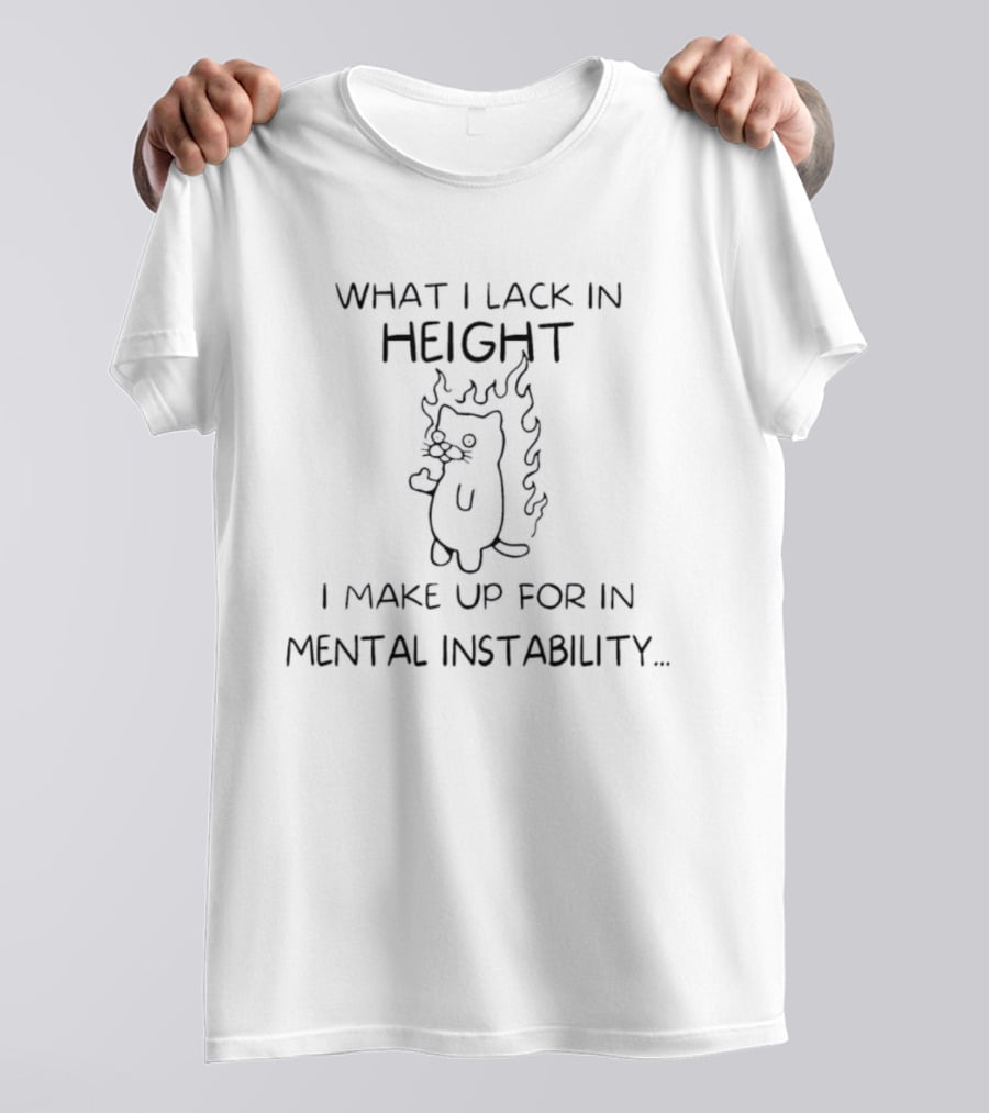 What I Lack In Height I Make Up For In Mental Instability Cat With Flames T-Shirt