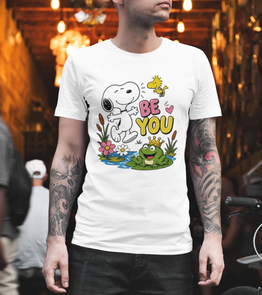 Snoopy And Woodstock Be You Frog Watercolor Flowers T-Shirt