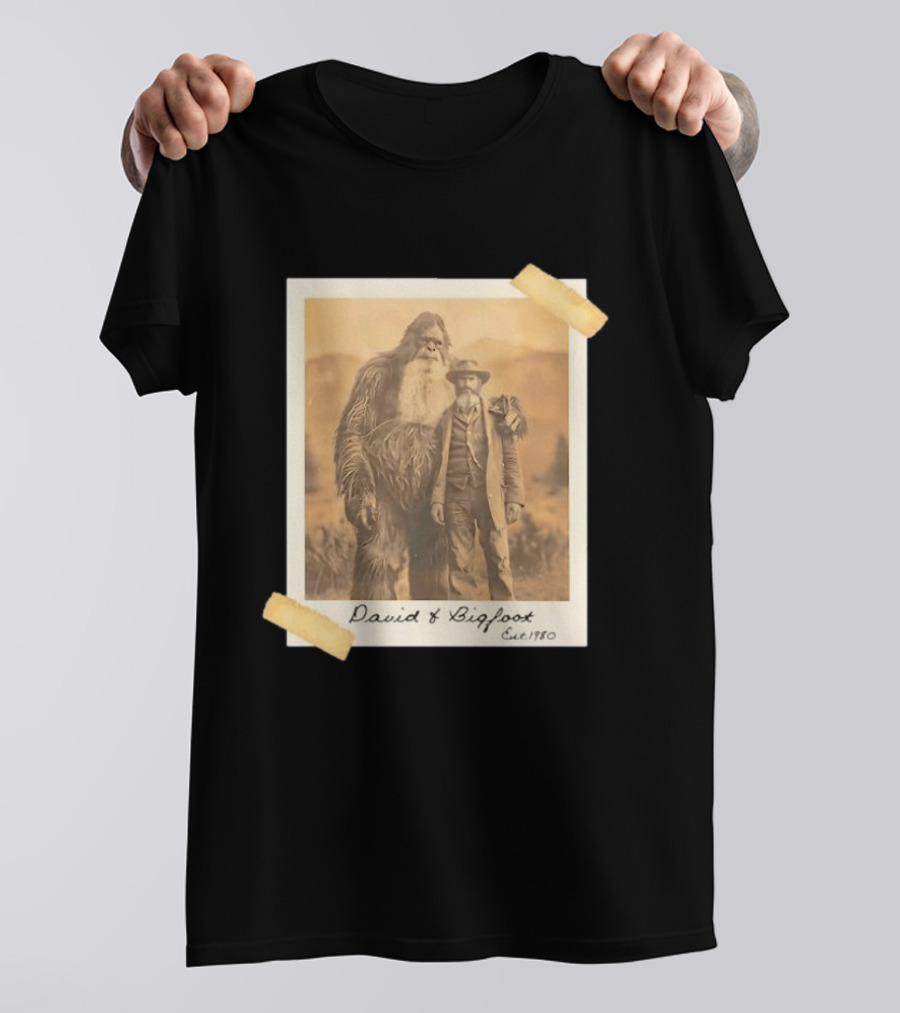 David And Bigfoot Polaroid Photo Est 1980 Sightings Nobody Believes T-Shirt