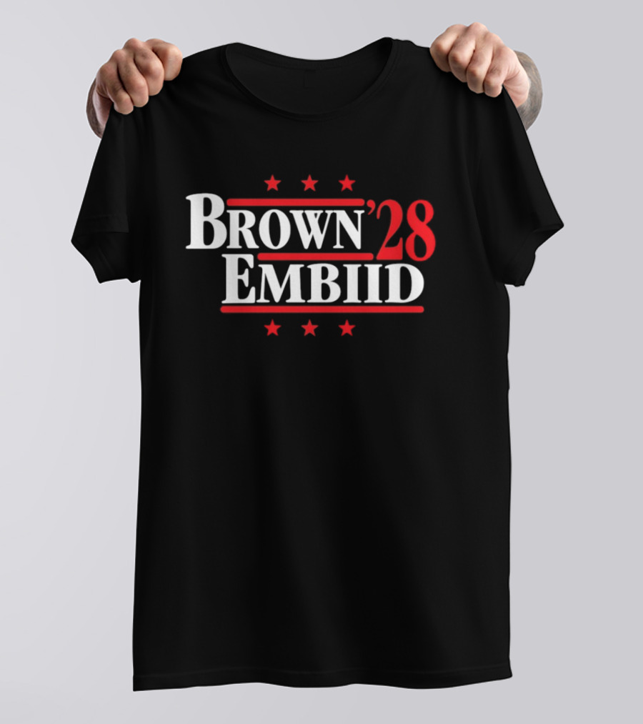 Brown Embiid 28 Philadelphia 76ers Seven Stars T-Shirt
