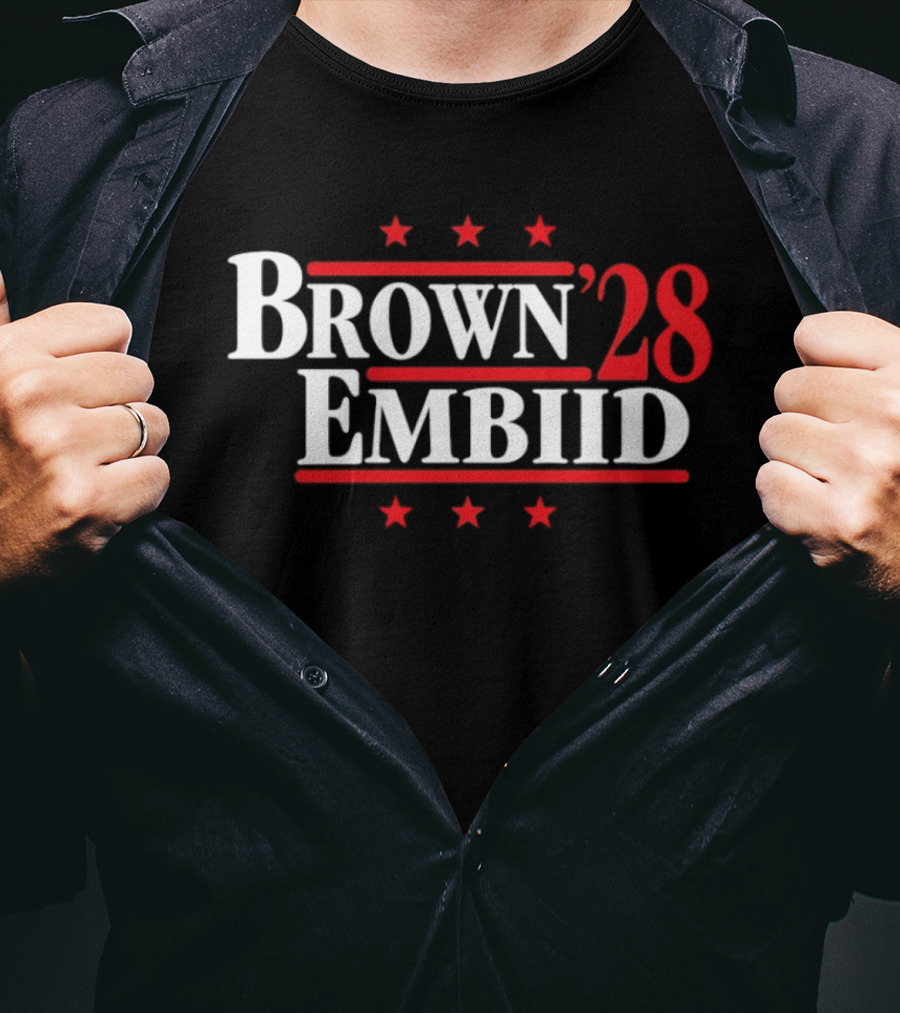Brown Embiid 28 Philadelphia 76ers Seven Stars T-Shirt