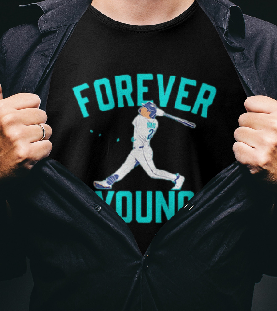 Forever Young Seattle Mariners Cole Young Swinging Baseball T-Shirt