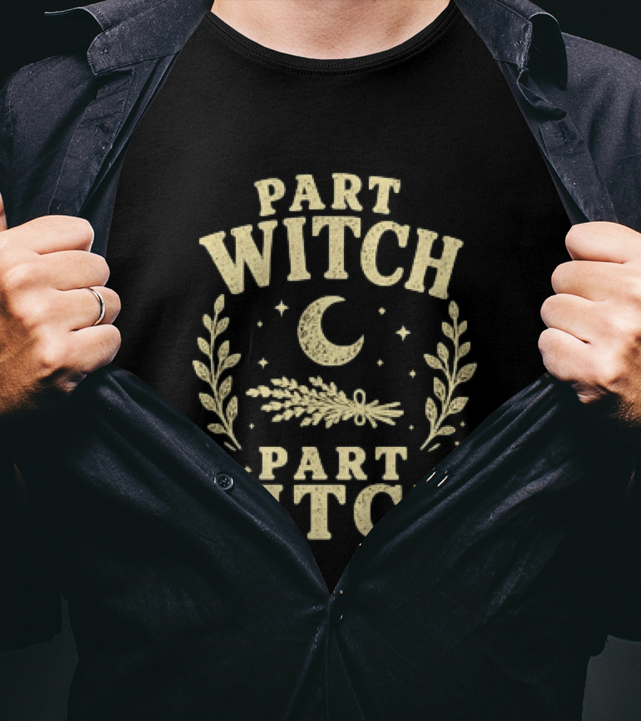 Part Witch Part Bitch Distressed Moon And Herbs T-Shirt