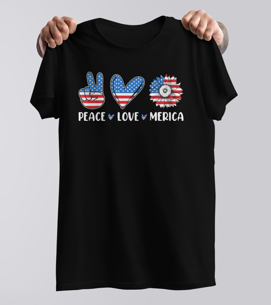 Peace Love Merica American Flag Symbol 4th Of July 2026 T-Shirt