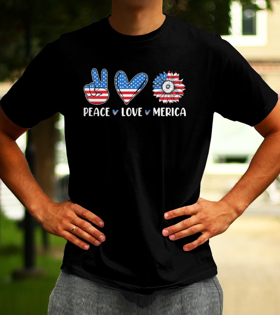 Peace Love Merica American Flag Symbol 4th Of July 2026 T-Shirt