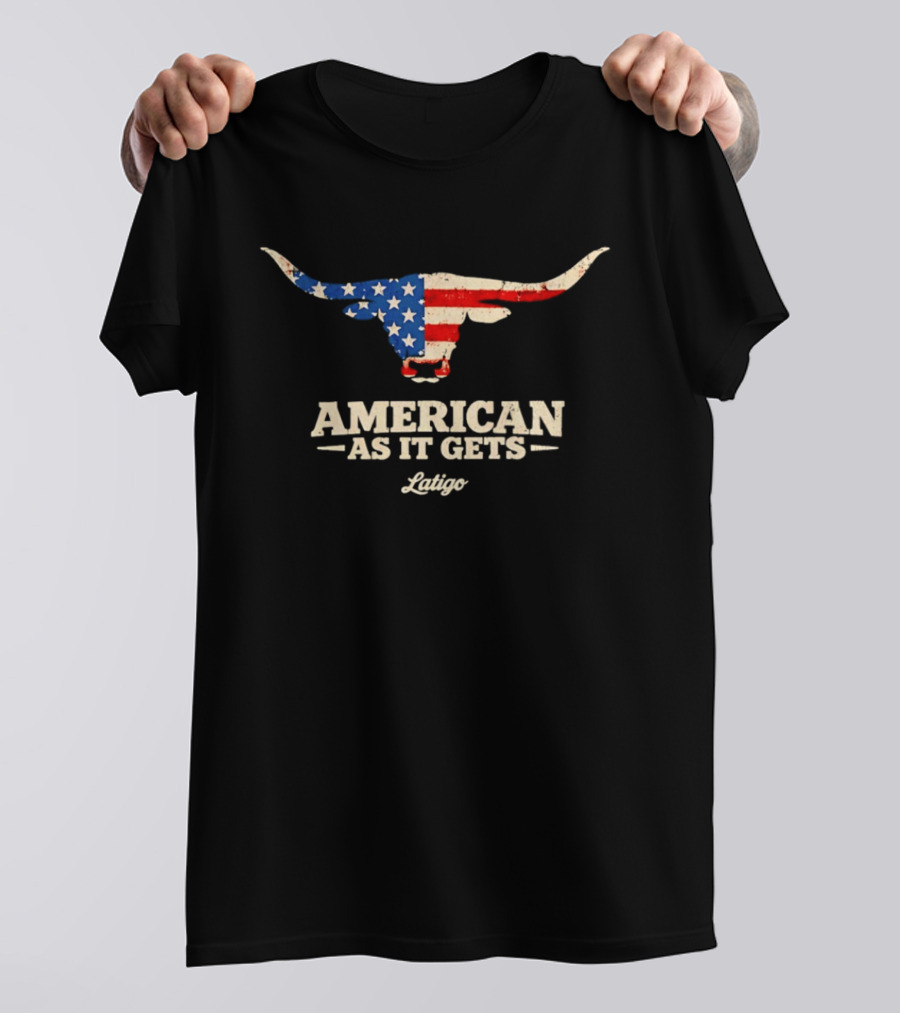 Latigo American As It Gets USA Flag Longhorn Bull T-Shirt