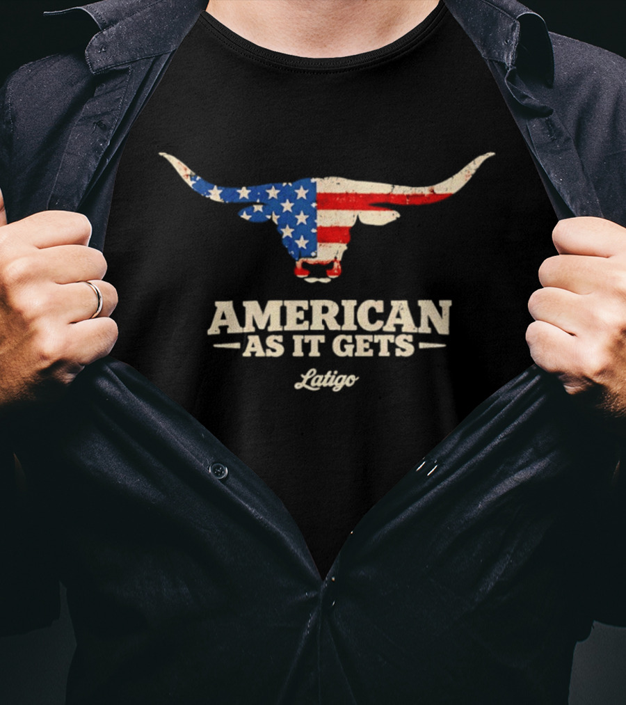 Latigo American As It Gets USA Flag Longhorn Bull T-Shirt