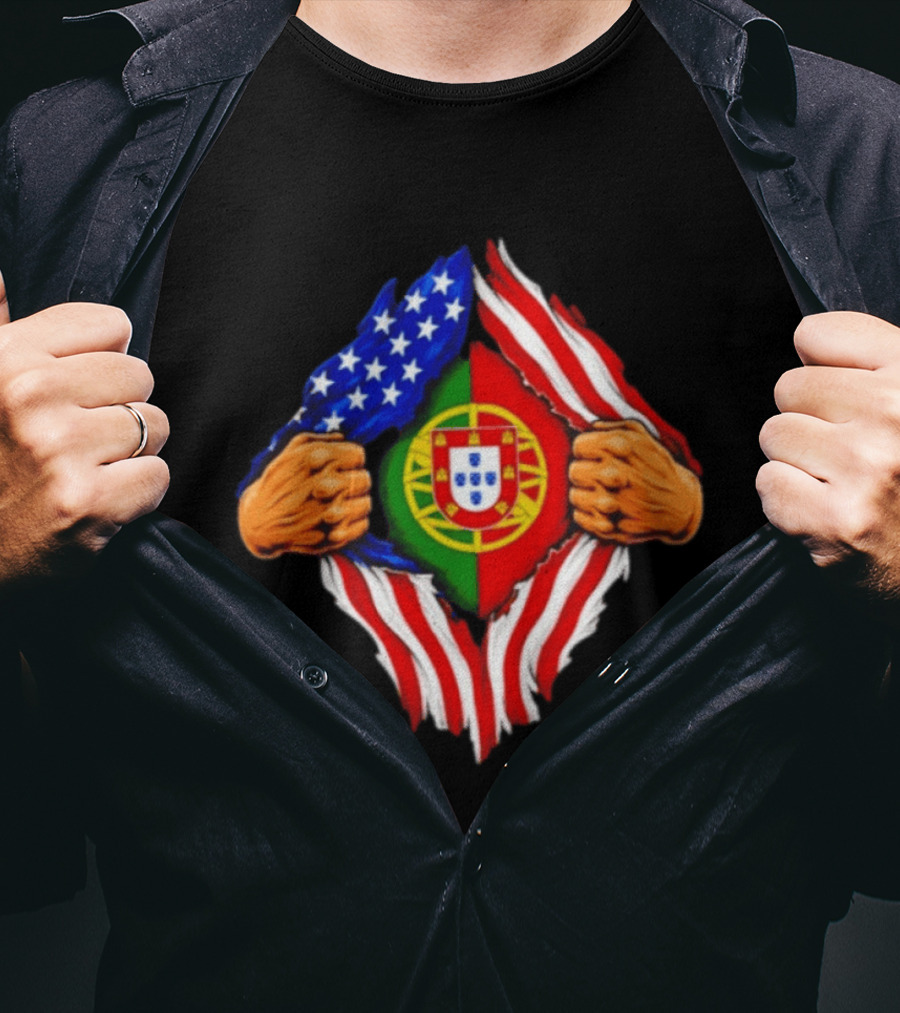 Super Hero American Portuguese Pride Combo Flag T-Shirt