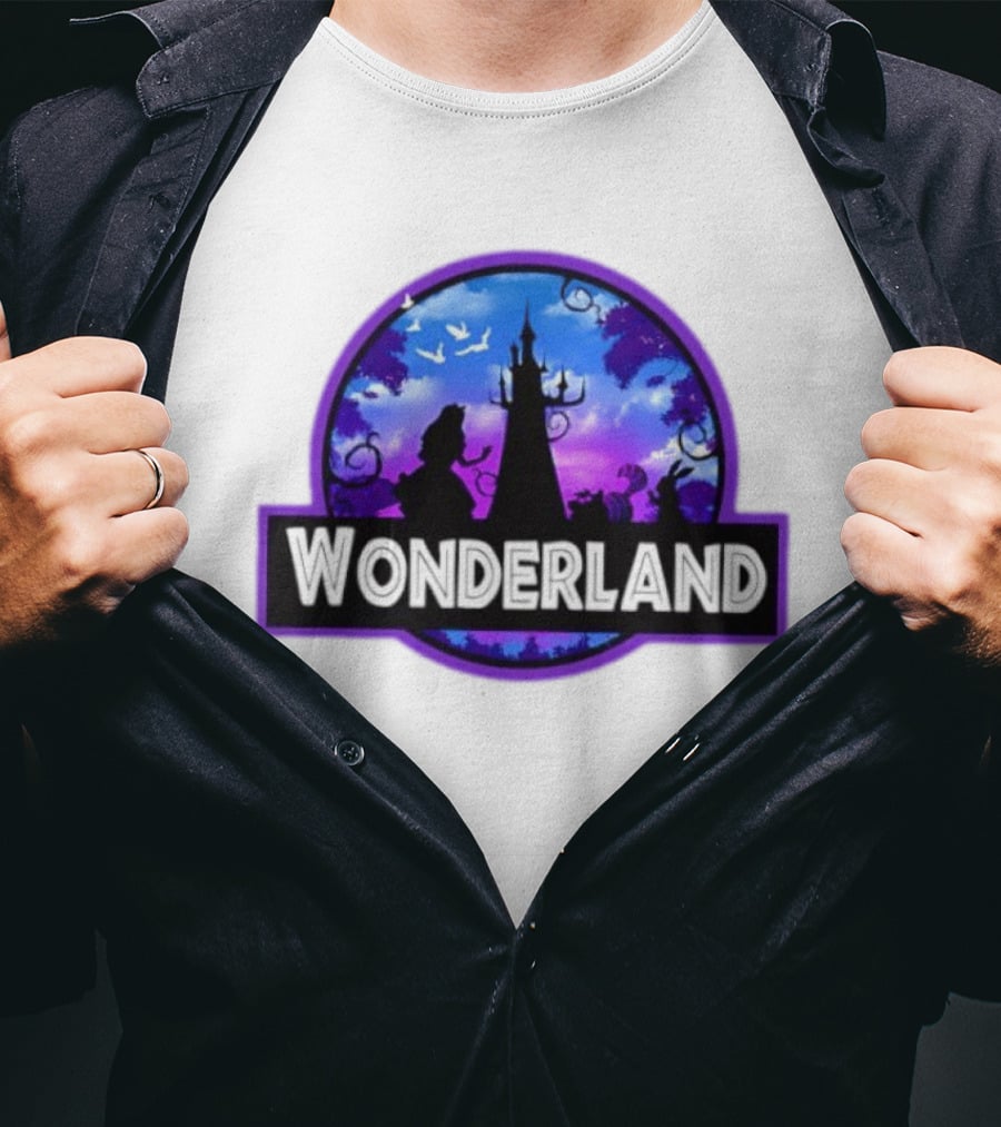 Alice Cheshire Cat White Rabbit Wonderland Disney Fantasy Adventure Movie T-Shirt