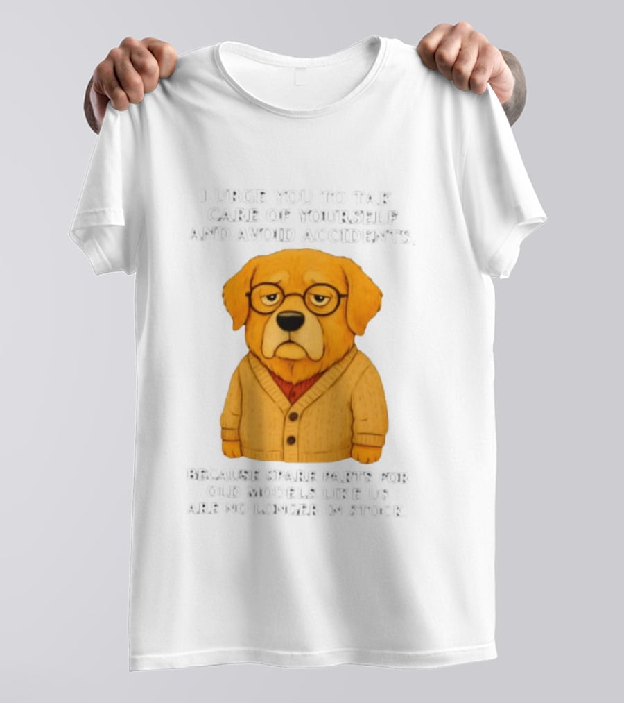 Elderly Golden Retriever Warns To Avoid Accidents Spare Parts For Old Models Not In Stock T-Shirt