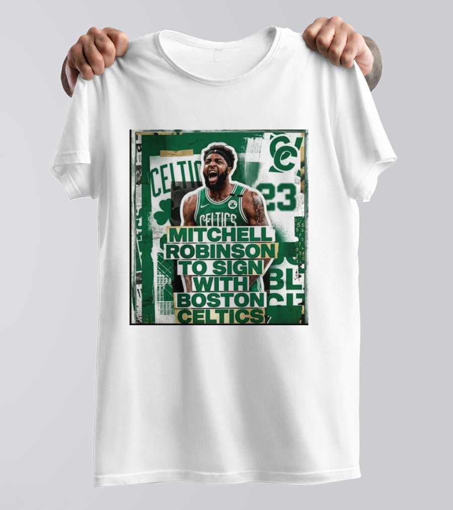 Mitchell Robinson Boston Celtics Signing Announcement Celtics Basketball Sports News T-Shirt
