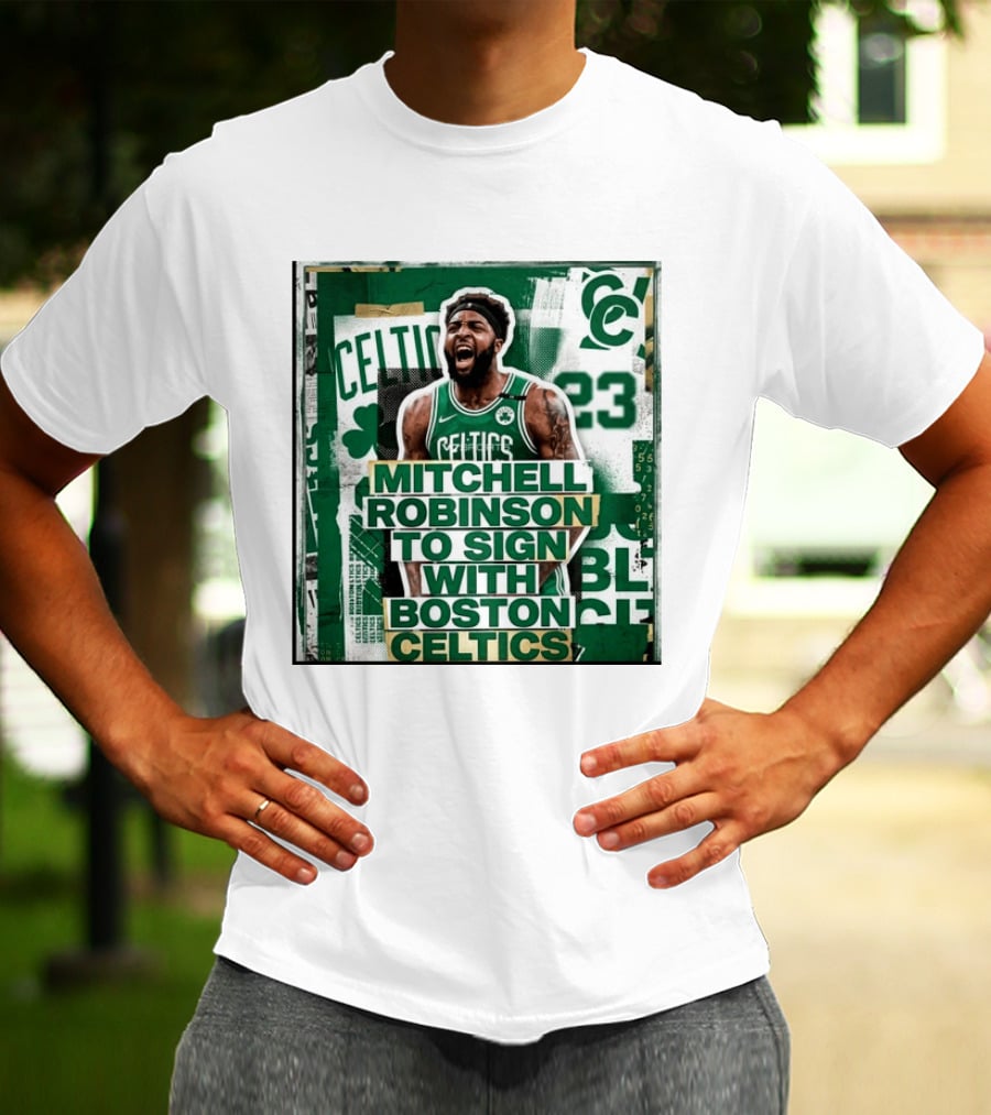 Mitchell Robinson Boston Celtics Signing Announcement Celtics Basketball Sports News T-Shirt